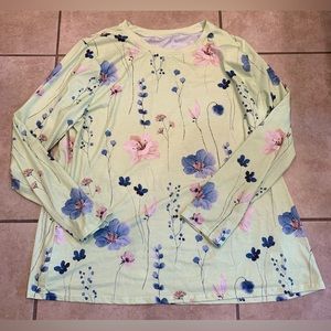 4XL Yellow Floral Long Sleeve Top